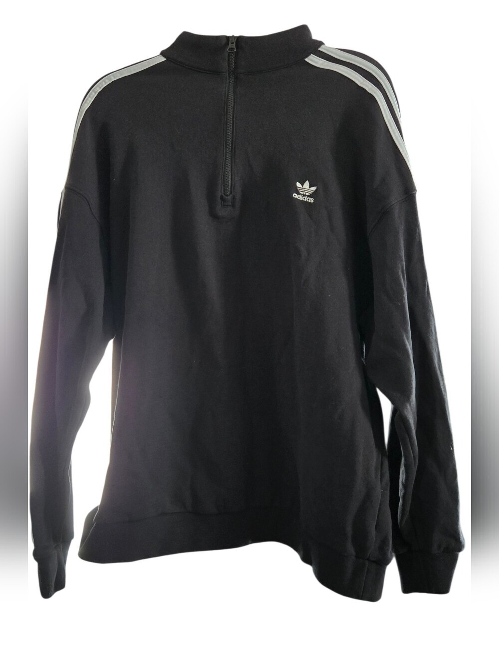 adidas Black Men’s Half-Zip Track Top with White Stripes